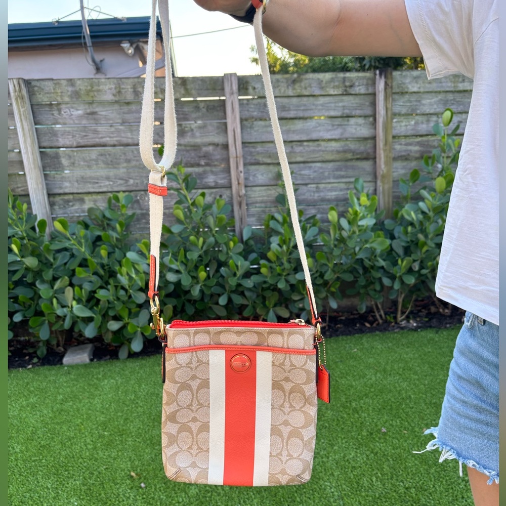 Coach Monogram Tan and Orange Crossbody Bag Swingpack